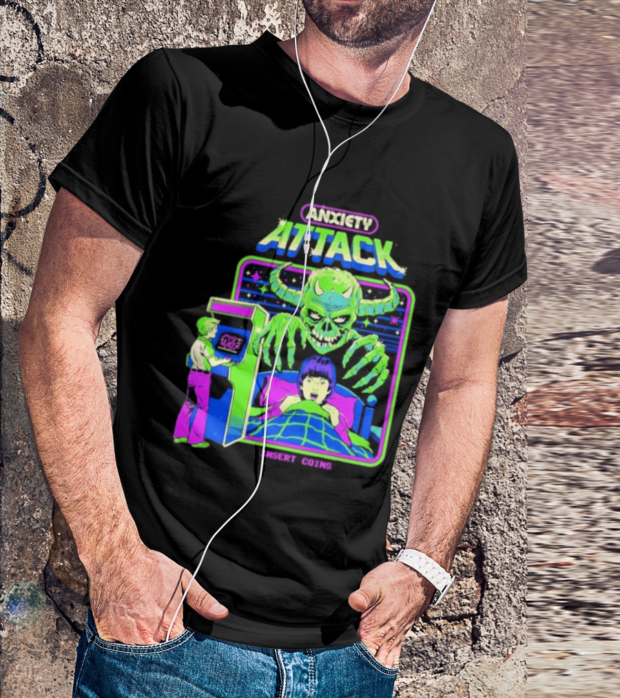 Retro Anxiety Attack Arcade Game Monster Steven Rhodes T-Shirt