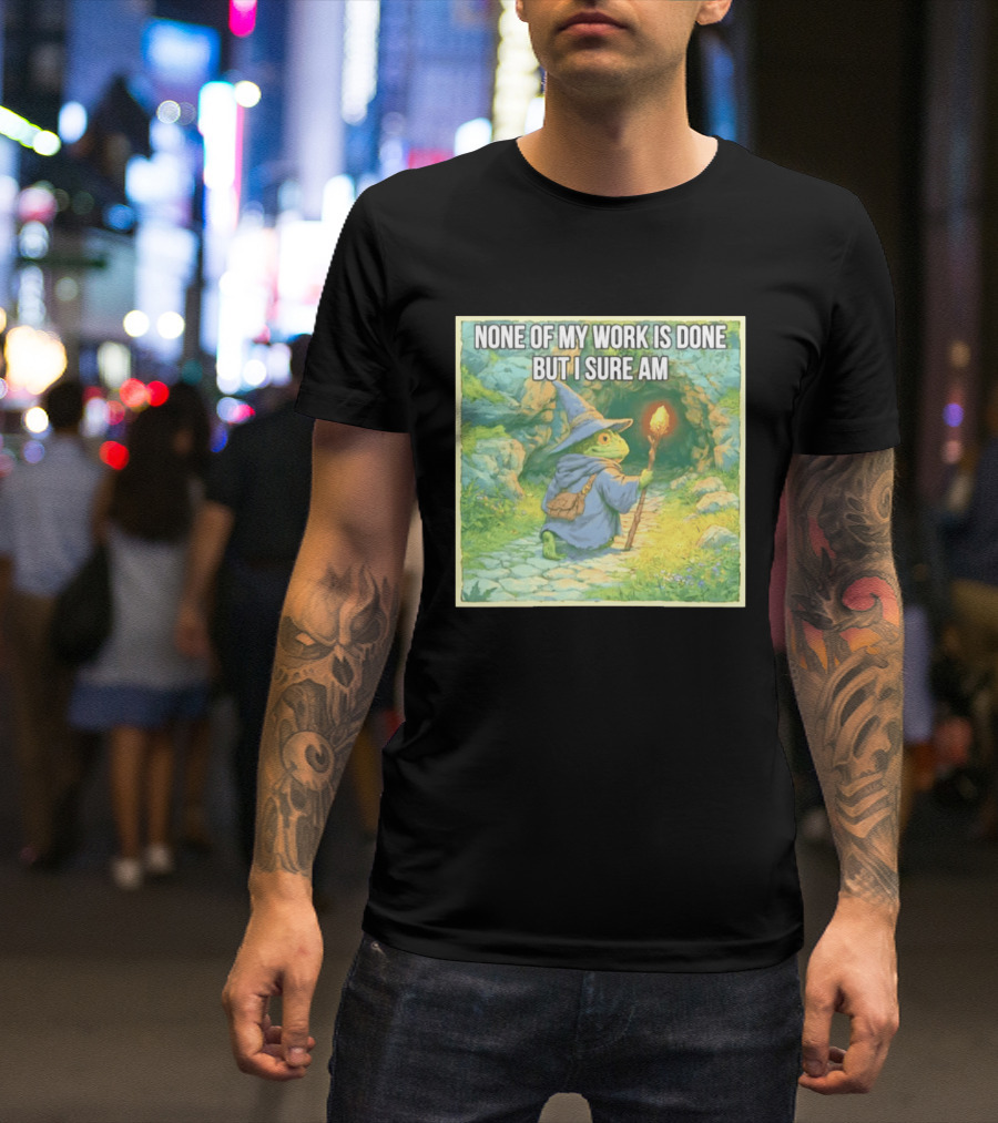 None Of My Work Is Done But I Sure Am Wizard Frog With Wand And Robe T-Shirt