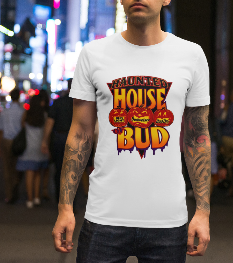 Halloween Haunted House Of Bud Budweiser Bud Light Bud Dry Pumpkins T-Shirt