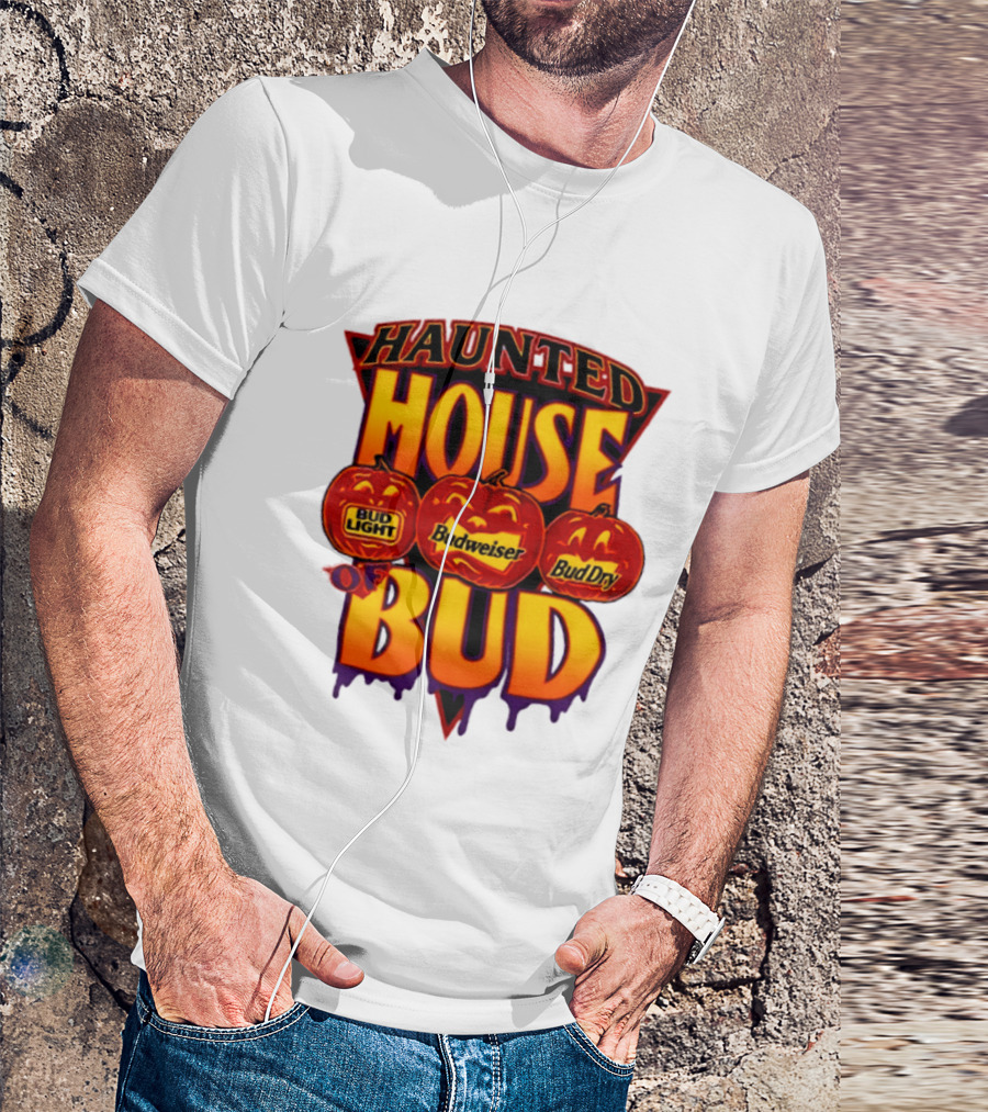 Halloween Haunted House Of Bud Budweiser Bud Light Bud Dry Pumpkins T-Shirt