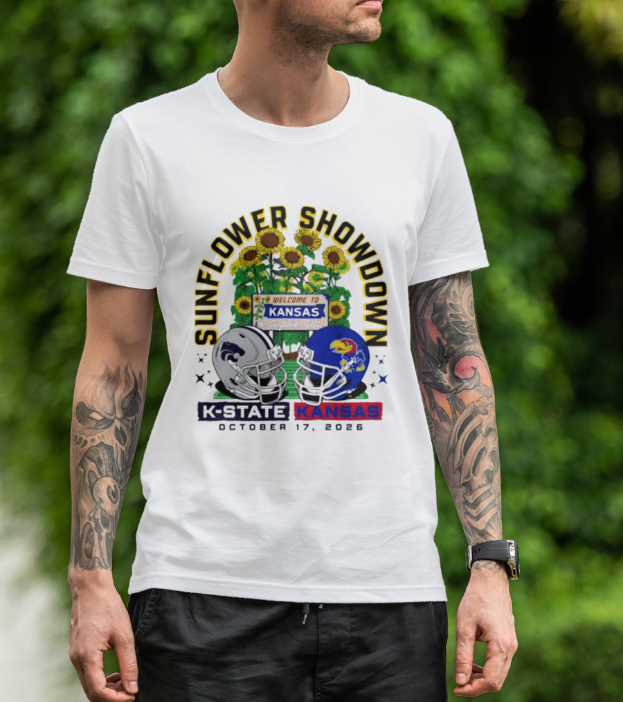 Sunflower Showdown K State Wildcats Vs Kansas Jayhawks October 17 2026 Football Game Welcome To Kansas T-Shirt