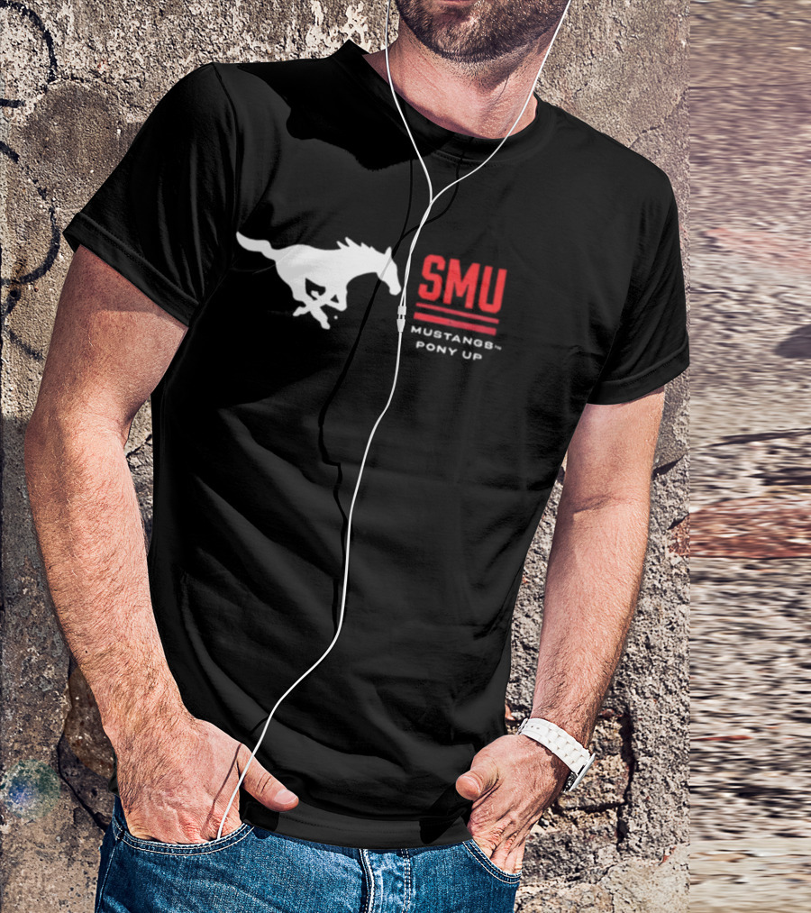 SMU Mustangs Pony Up Coach Rhett Lashlee Running Horse T-Shirt