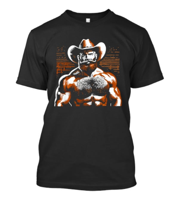 Hairy Cowboy Western Mustache Bearded Man Muscular Rancher T-Shirt