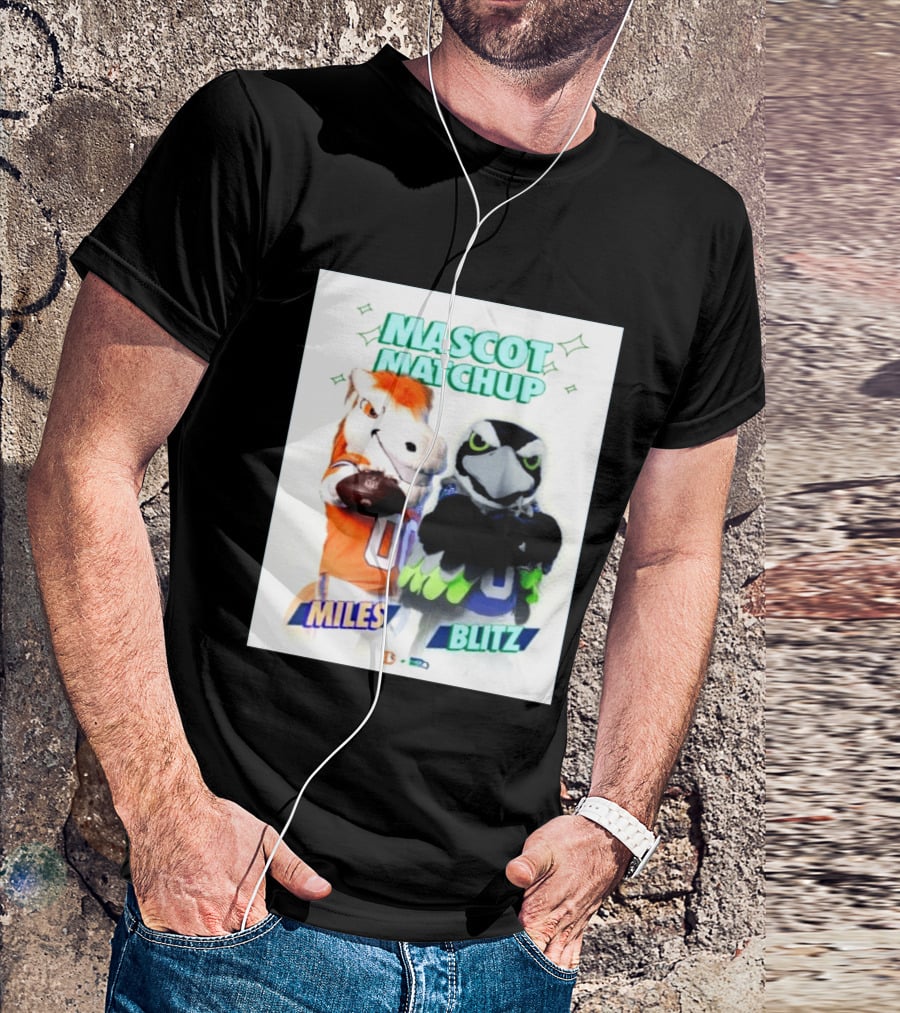 Mascot Matchup Miles Vs Blitz Denver Broncos Seattle Seahawks 2026 T-Shirt