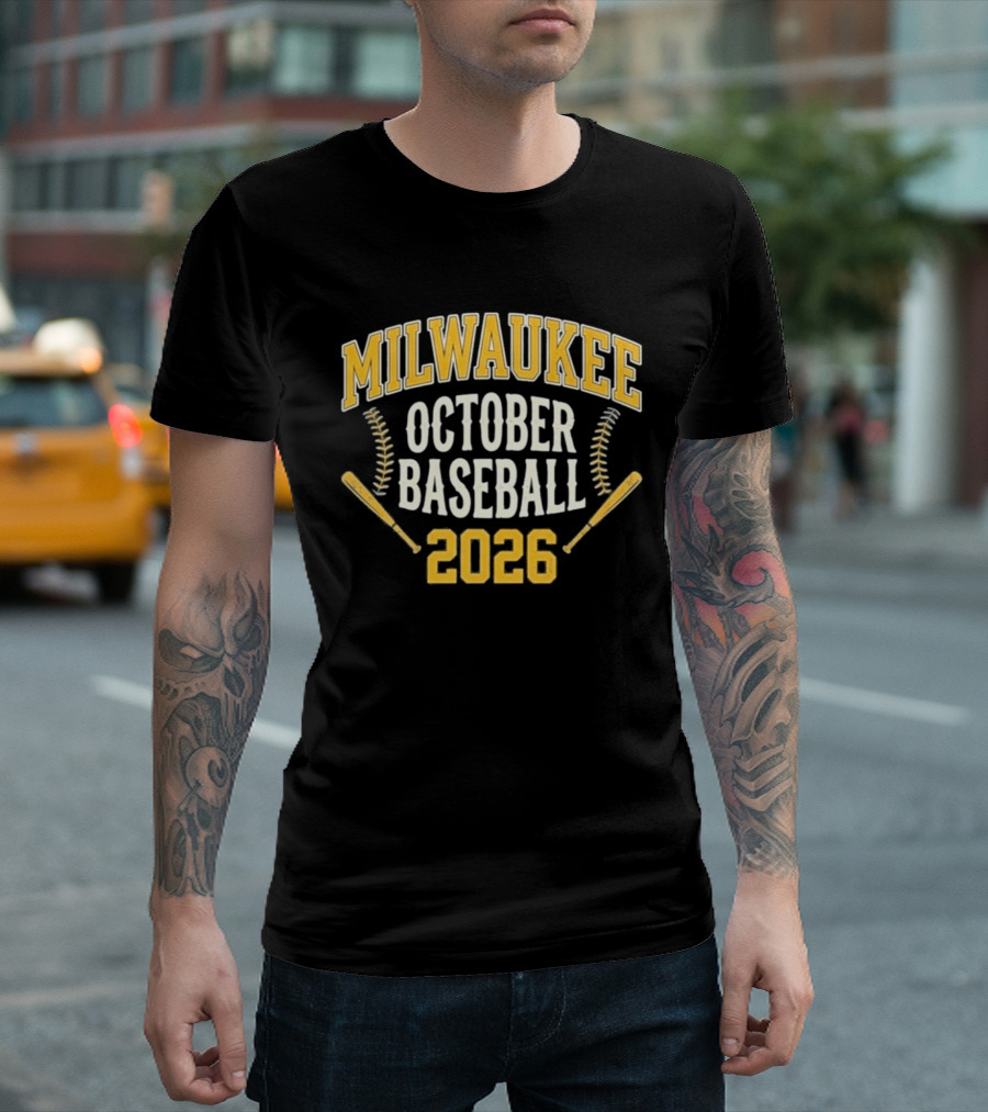 Milwaukee October Baseball 2026 With Bats And Baseball Stitching T-Shirt
