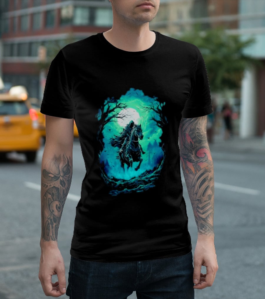 Shadow Rider Dark Fantasy Horse Moon Gothic Scene With Rider And Trees T-Shirt
