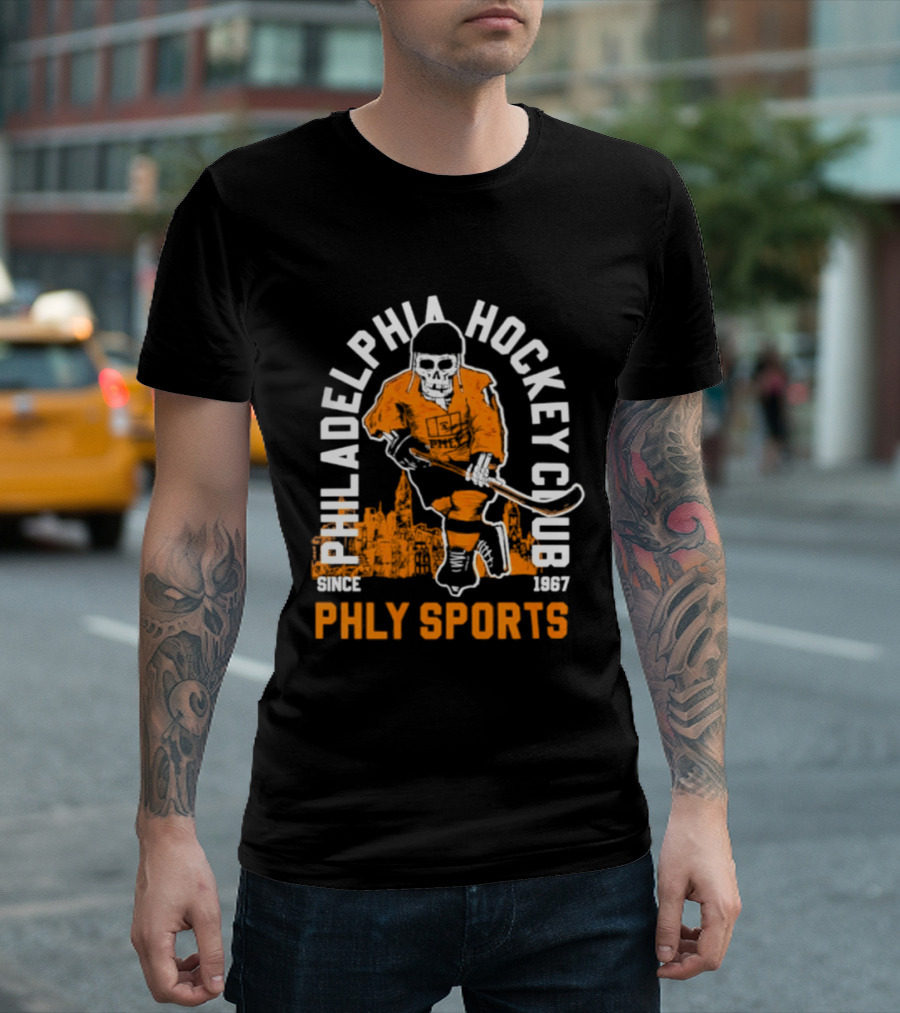 Philadelphia Hockey Club Skeleton Since 1967 Phly Sports Skyline T-Shirt
