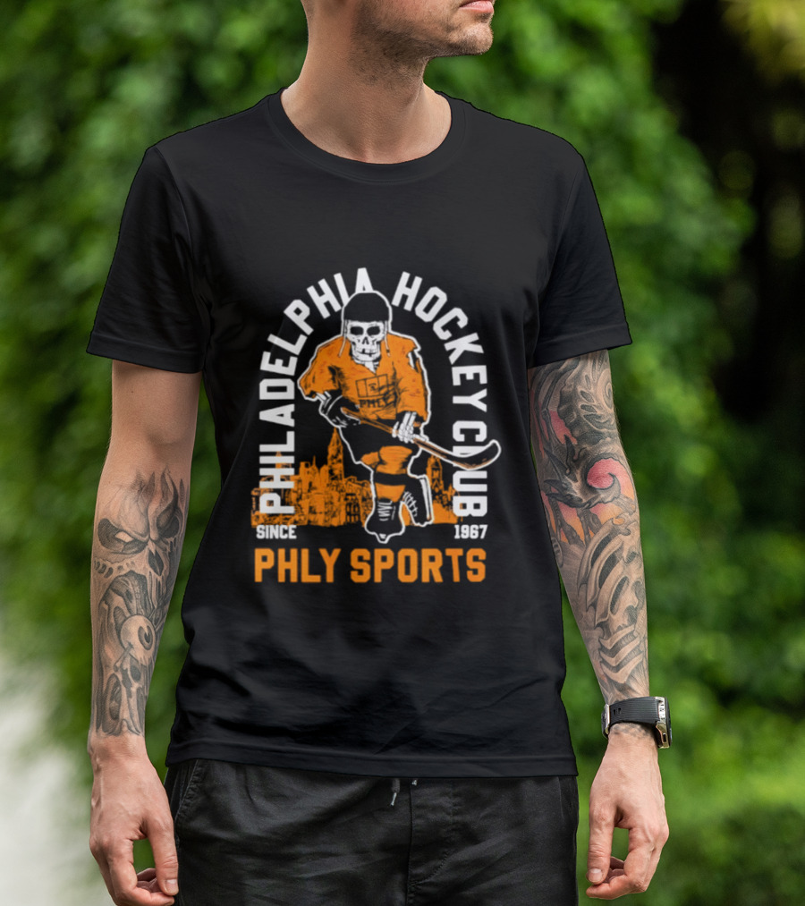 Philadelphia Hockey Club Skeleton Since 1967 Phly Sports Skyline T-Shirt