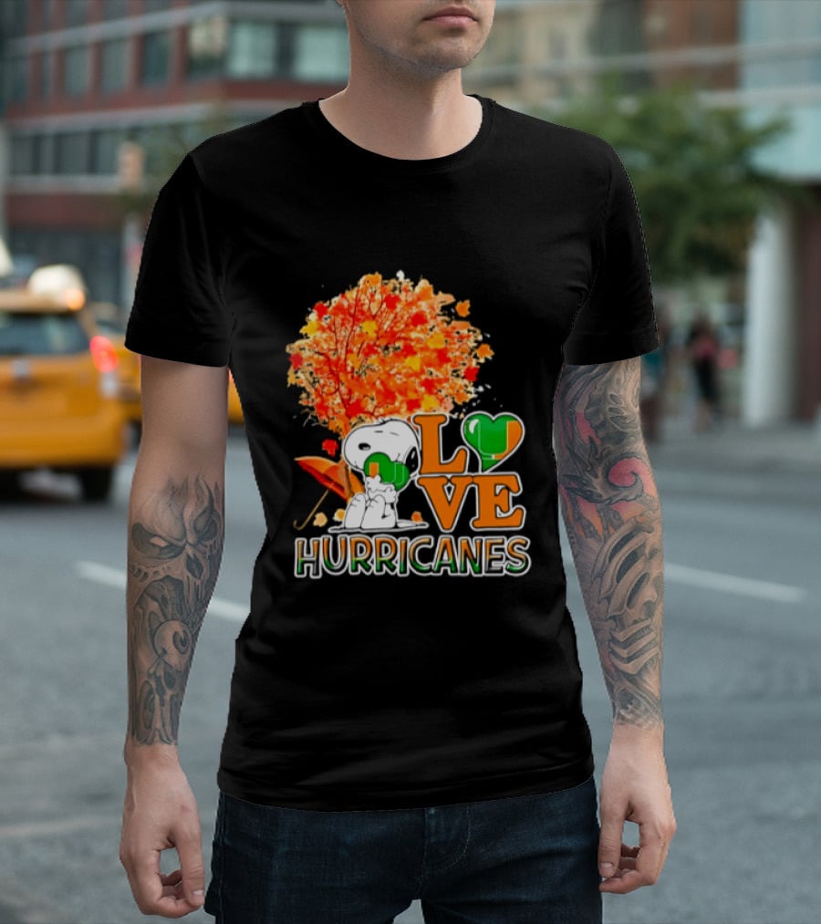 Snoopy X Miami Hurricanes NCAA Football Love Thanksgiving 2026 Autumn Tree T-Shirt