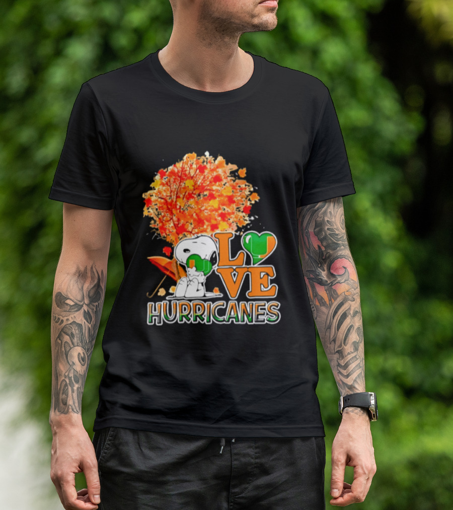 Snoopy X Miami Hurricanes NCAA Football Love Thanksgiving 2026 Autumn Tree T-Shirt