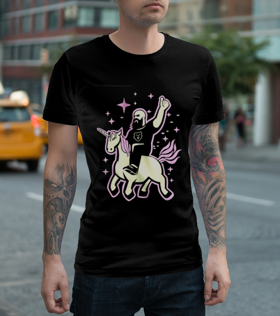Mythic Unicorn Wrangler Bearded Man Riding Magic T-Shirt