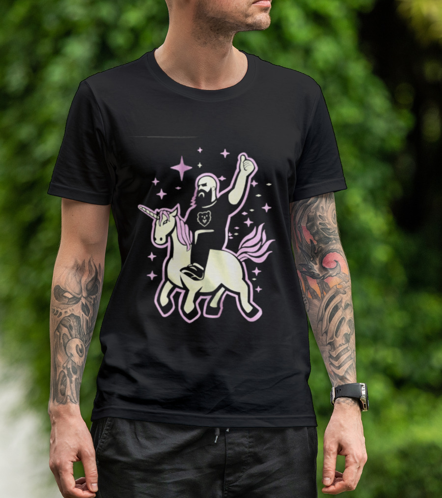 Mythic Unicorn Wrangler Bearded Man Riding Magic T-Shirt