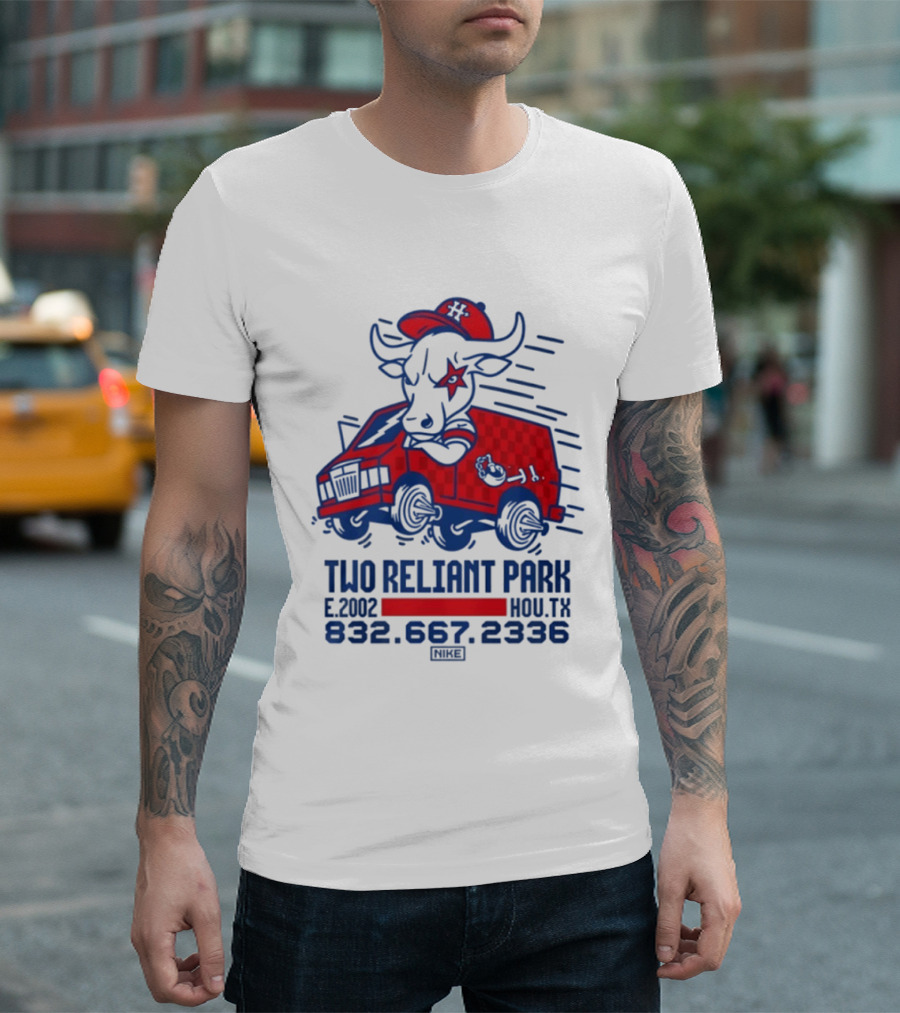 Houston Texans Two Reliant Park Bull And Red Truck E 2012 MOU.TX 832.667.2336 T-Shirt
