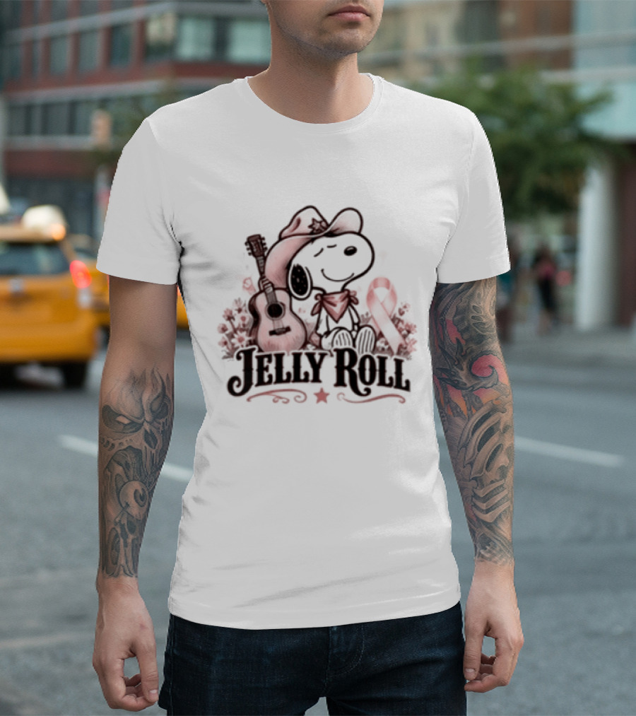 Jelly Roll Snoopy Cowboy Hat Red Awareness Ribbon T-Shirt