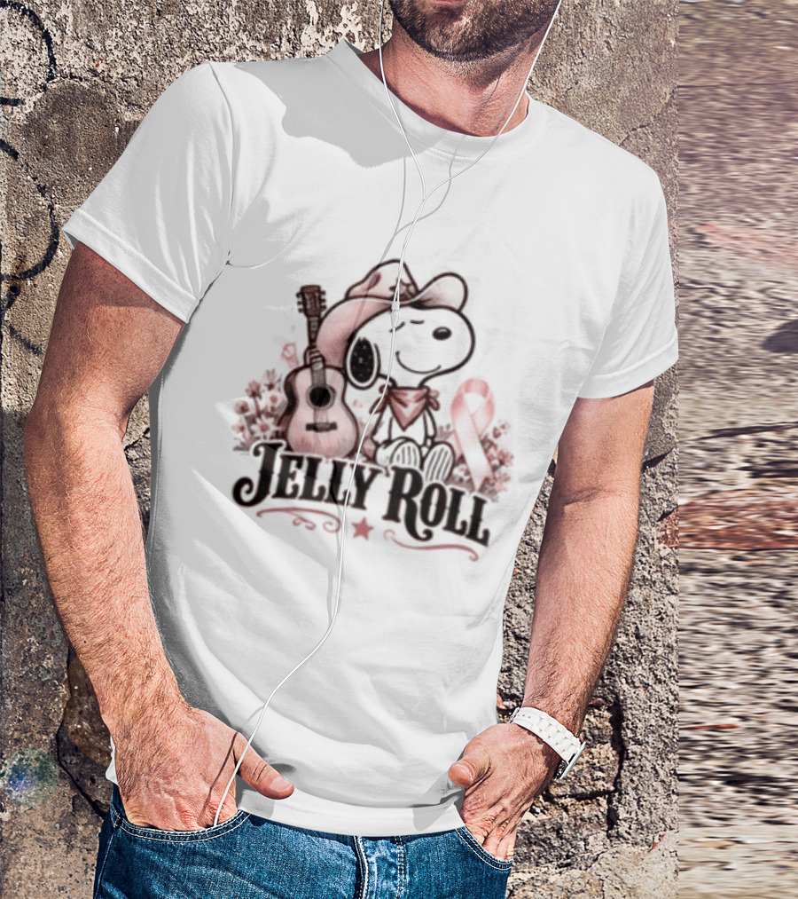 Jelly Roll Snoopy Cowboy Hat Red Awareness Ribbon T-Shirt