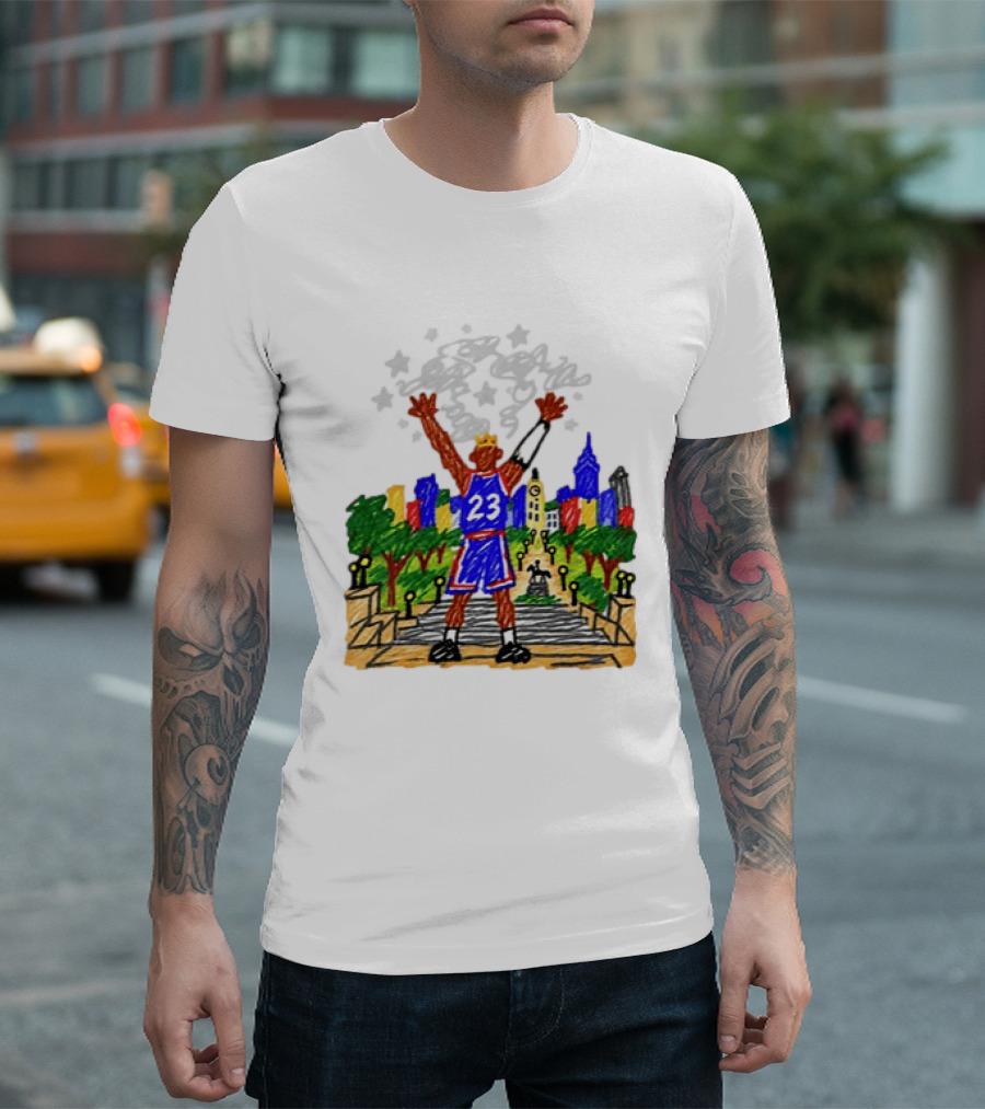 LeBron James Just A Kid From Akron In Philly Skyline With Number 23 And Crown T-Shirt