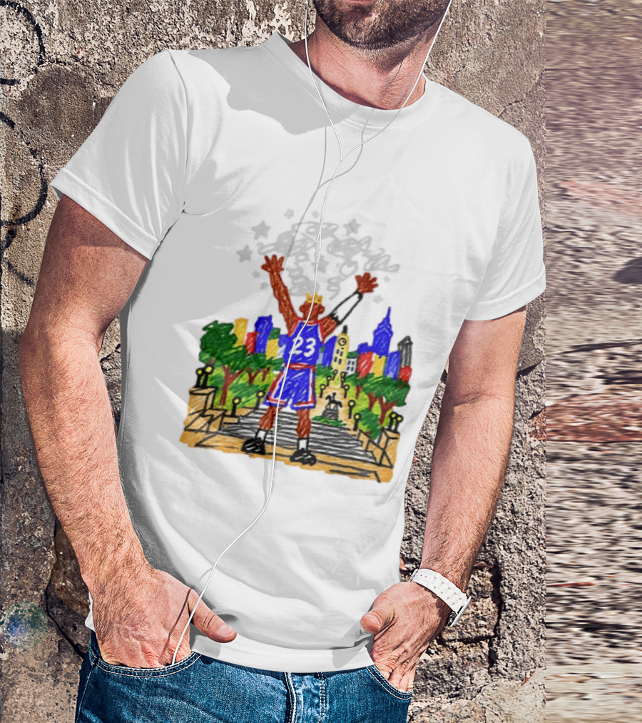 LeBron James Just A Kid From Akron In Philly Skyline With Number 23 And Crown T-Shirt