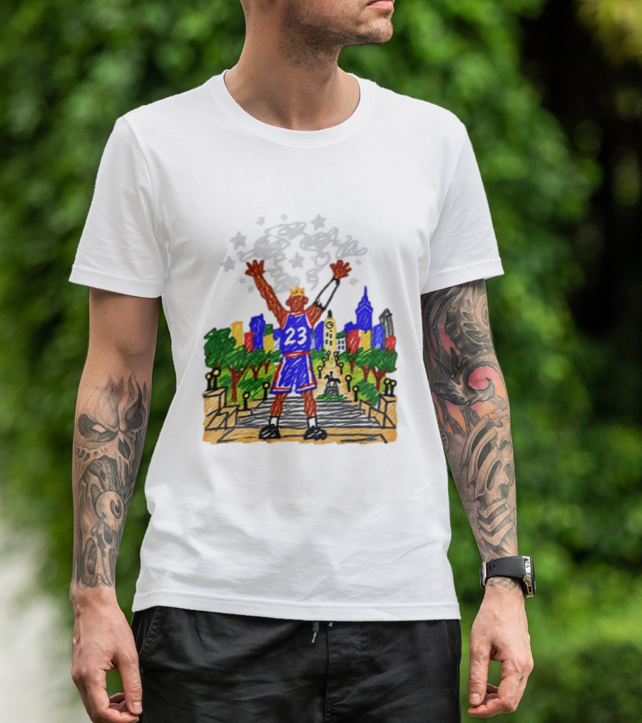LeBron James Just A Kid From Akron In Philly Skyline With Number 23 And Crown T-Shirt