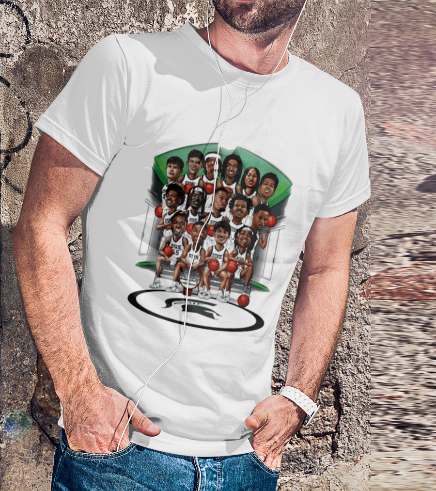 Michigan State Spartans Izzone Collage Team Caricatures Two Sided Back T-Shirt