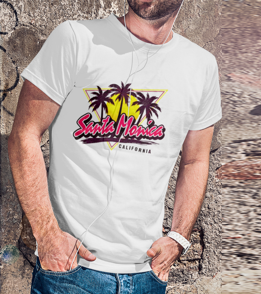 Santa Monica California Palm Trees Sunset Triangle T-Shirt