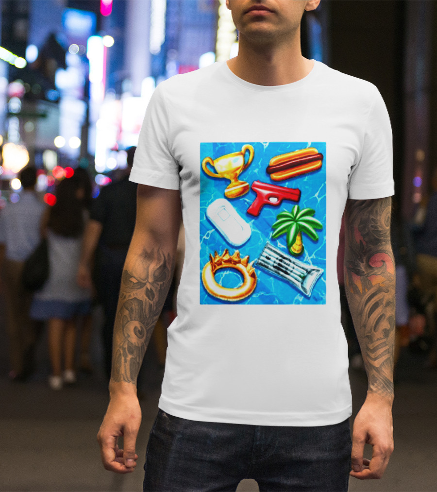 The Wynwood Walls Shop Store Leon Keer Trophy Hotdog Palm Gun Newspaper Seven Sins T-Shirt