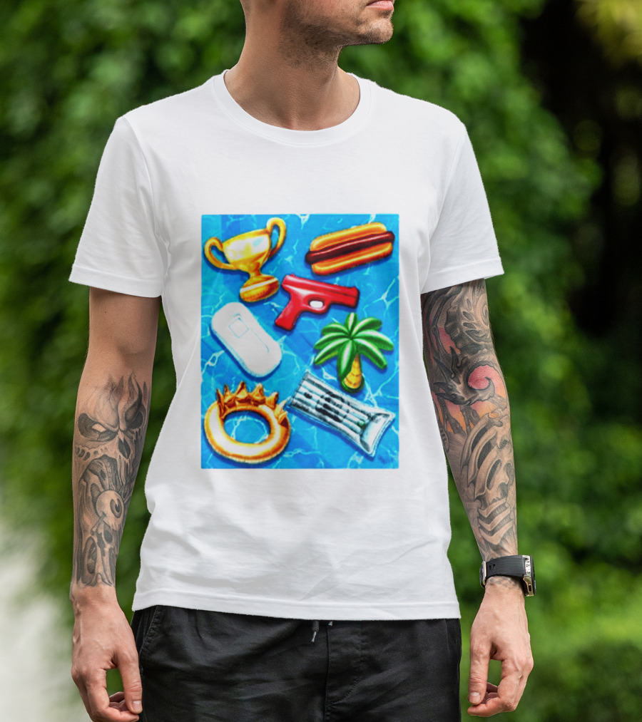 The Wynwood Walls Shop Store Leon Keer Trophy Hotdog Palm Gun Newspaper Seven Sins T-Shirt