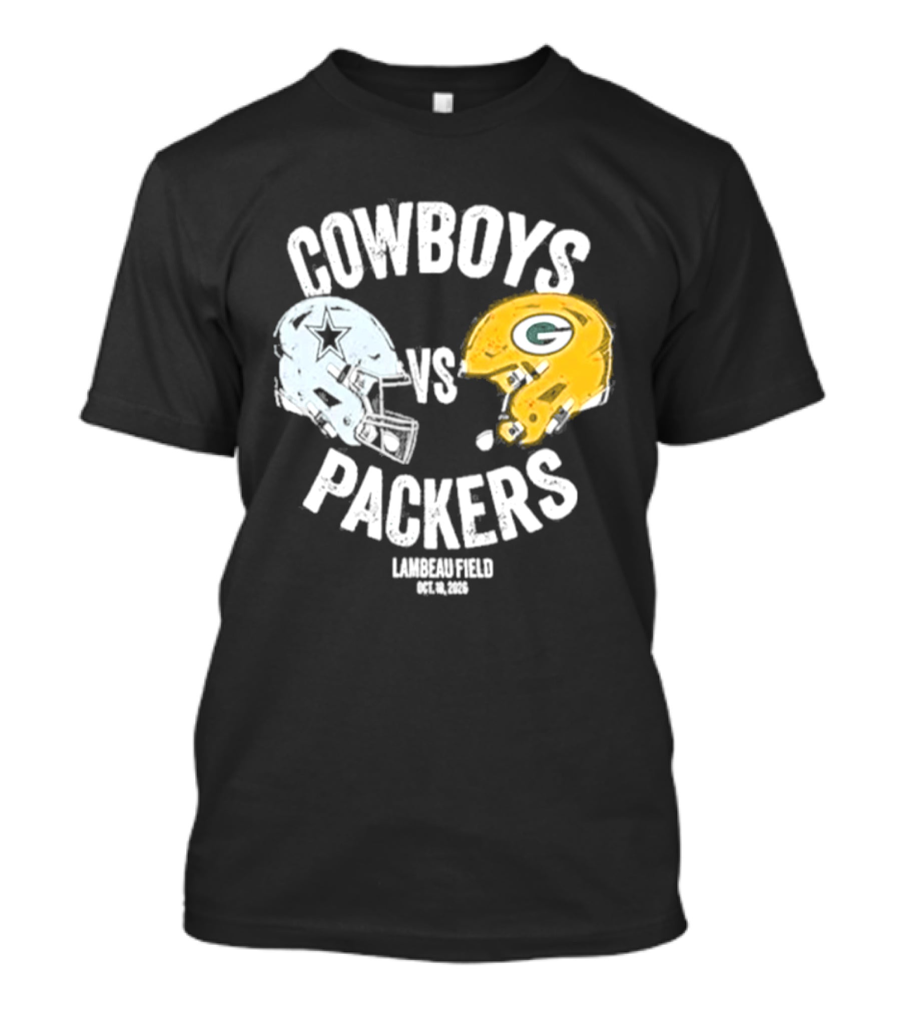 Cowboys Vs Packers Lambeau Field October 18 2026 Helmet Matchup T-Shirt