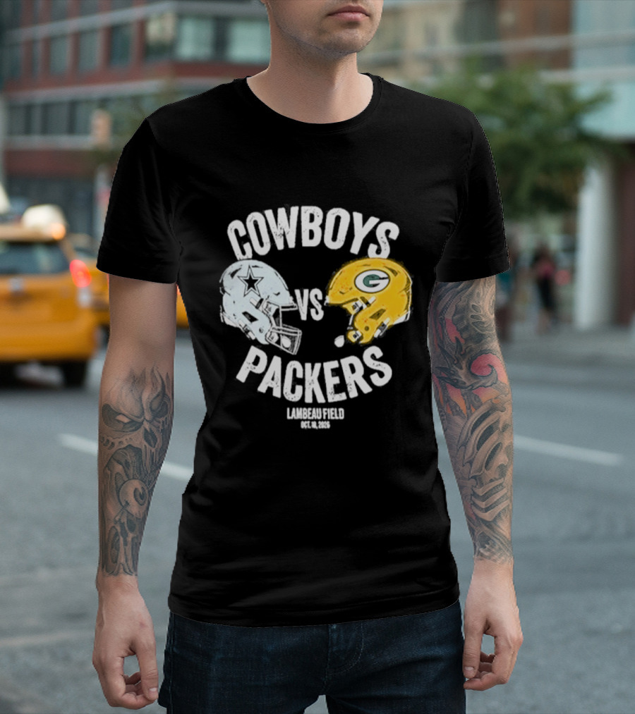 Cowboys Vs Packers Lambeau Field October 18 2026 Helmet Matchup T-Shirt