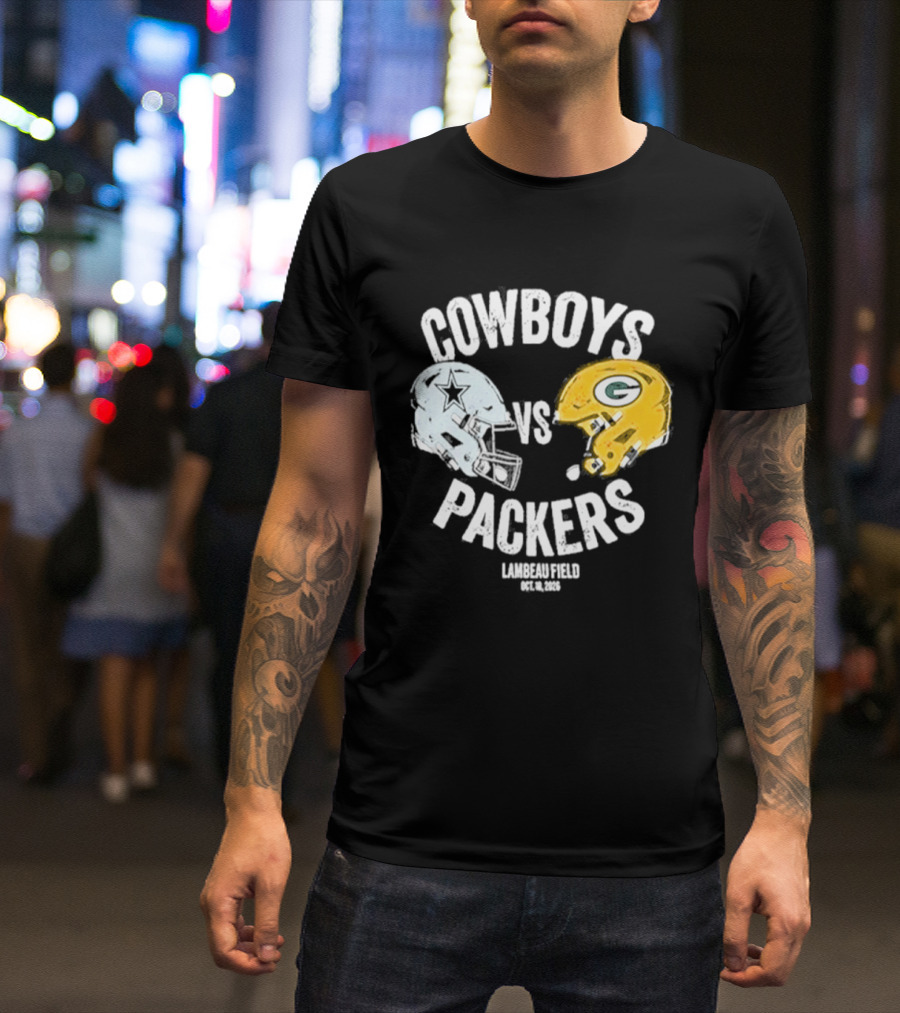 Cowboys Vs Packers Lambeau Field October 18 2026 Helmet Matchup T-Shirt