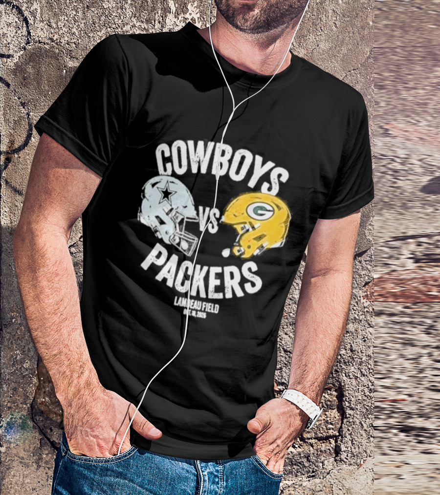 Cowboys Vs Packers Lambeau Field October 18 2026 Helmet Matchup T-Shirt