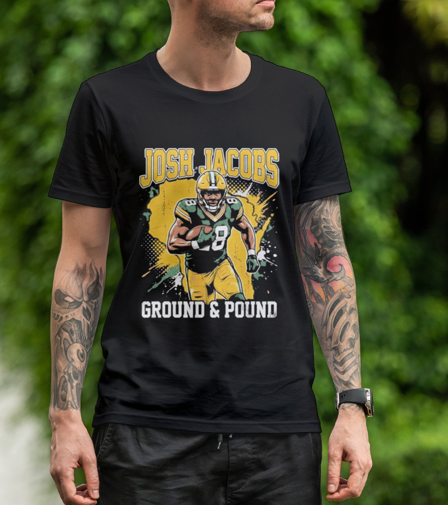Josh Jacobs Ground & Pound Running Back Art Green And Gold Player T-Shirt