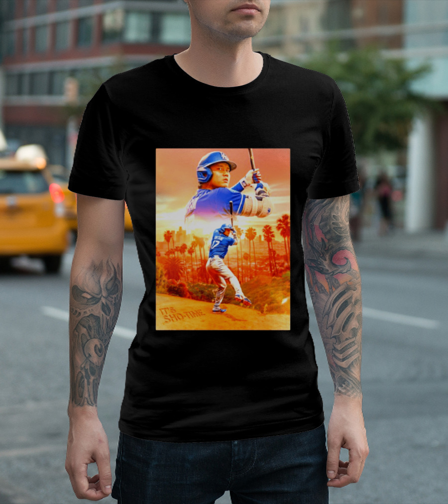 Shohei Ohtani Los Angeles Dodgers MLB It's Show Time Skyline Baseball Player T-Shirt