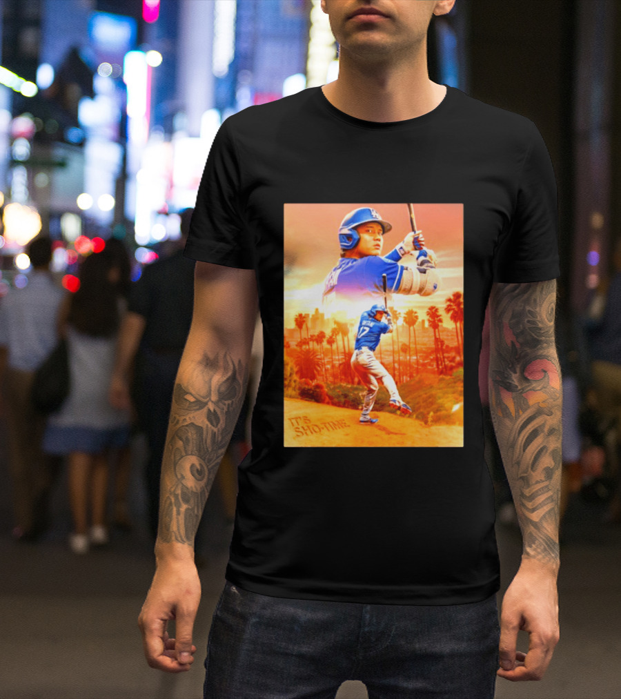 Shohei Ohtani Los Angeles Dodgers MLB It's Show Time Skyline Baseball Player T-Shirt