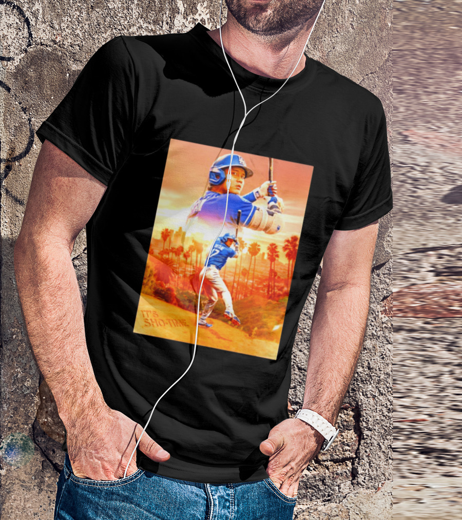 Shohei Ohtani Los Angeles Dodgers MLB It's Show Time Skyline Baseball Player T-Shirt