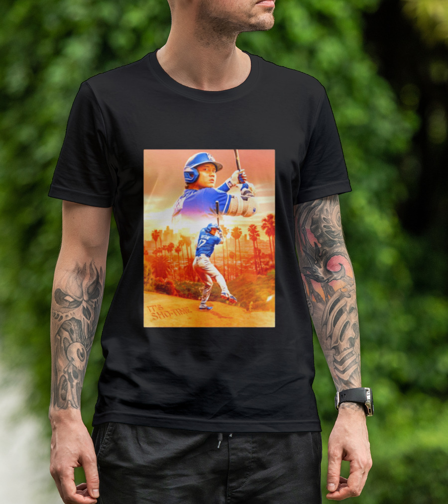 Shohei Ohtani Los Angeles Dodgers MLB It's Show Time Skyline Baseball Player T-Shirt