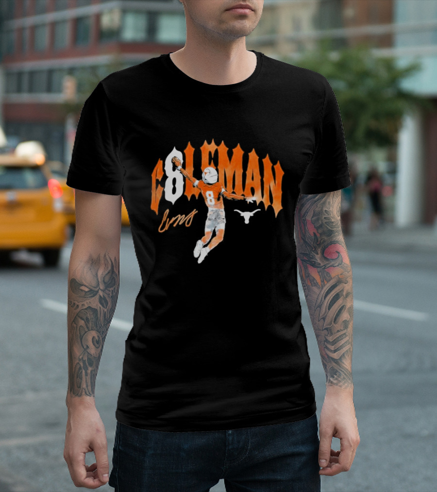 Texas Longhorns Coleman 8 Football Player Orange And White T-Shirt