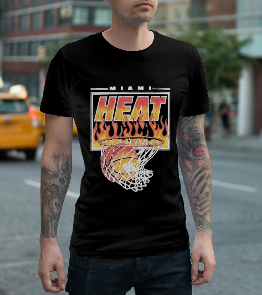 Miami Heat Flaming Hoop Basketball Fiery Dunk T-Shirt