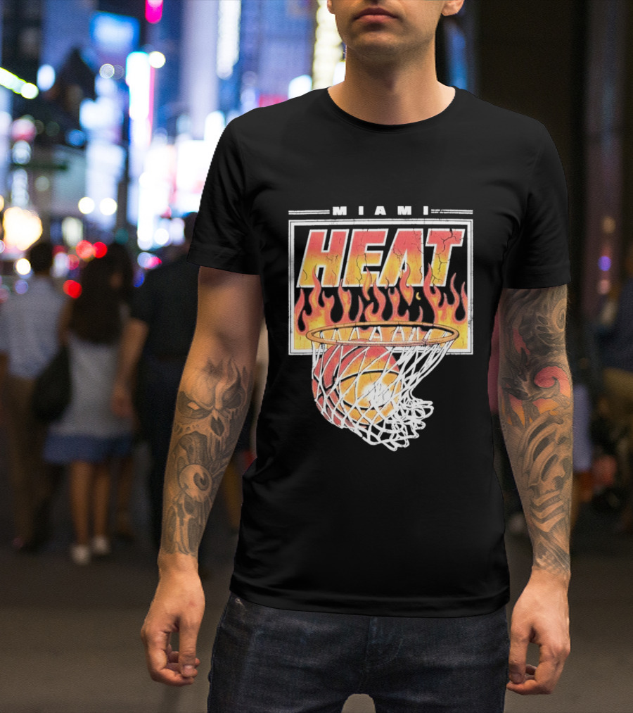 Miami Heat Flaming Hoop Basketball Fiery Dunk T-Shirt