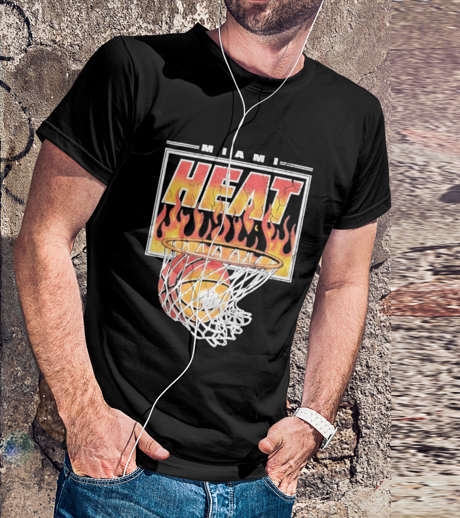 Miami Heat Flaming Hoop Basketball Fiery Dunk T-Shirt