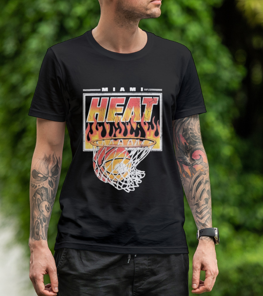 Miami Heat Flaming Hoop Basketball Fiery Dunk T-Shirt