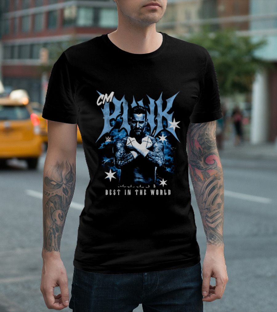 CM Punk WWE Best In The World Monochrome Blue Stars T-Shirt