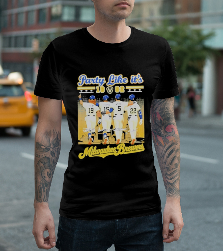 Party Like It's 1982 Milwaukee Brewers City Skyline Signatures T-Shirt