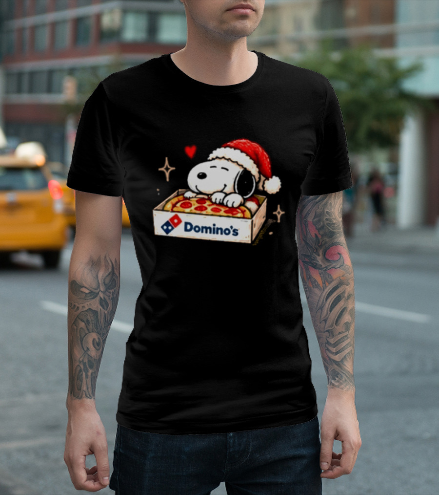 Dominos Pizza Snoopy Christmas Santa Hat Pizza Lovers T-Shirt