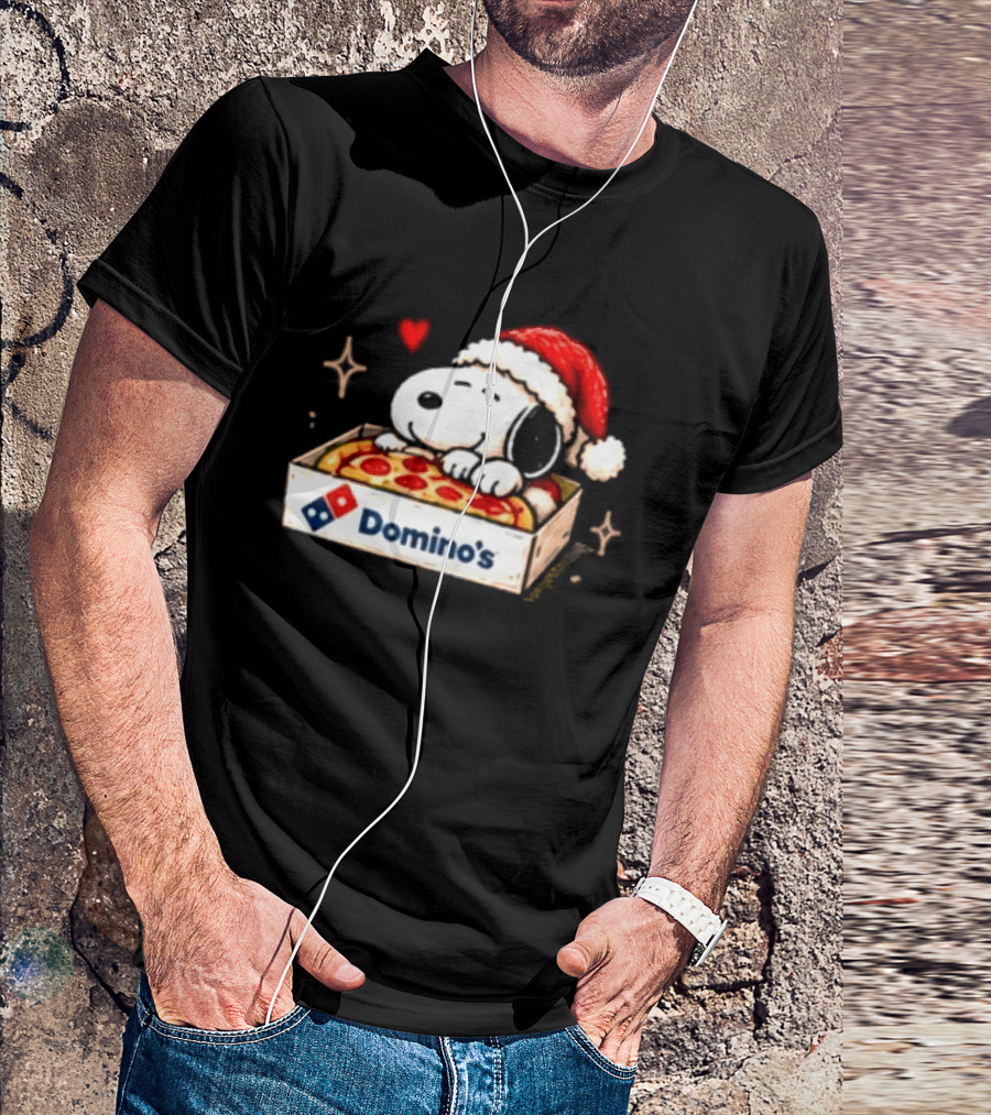 Dominos Pizza Snoopy Christmas Santa Hat Pizza Lovers T-Shirt