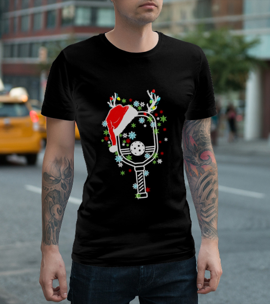 Pickleball Christmas 2026 Festive Paddle With Santa Hat And Holiday Decorations T-Shirt