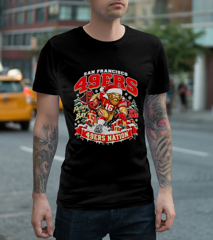 San Francisco 49ers Christmas 49ers Nation Established 1946 Faithful To The Bay T-Shirt