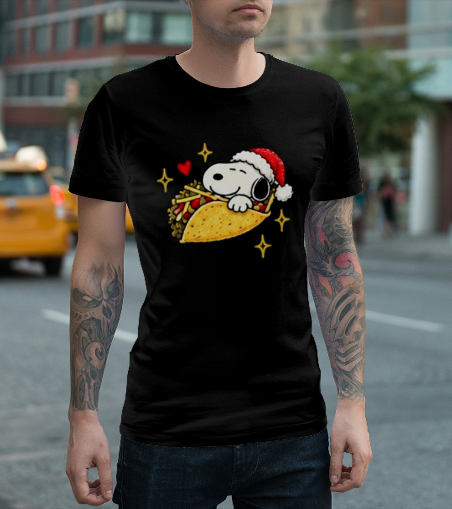 Taco Bell Snoopy Christmas Taco Lovers Festive Santa Hat T-Shirt