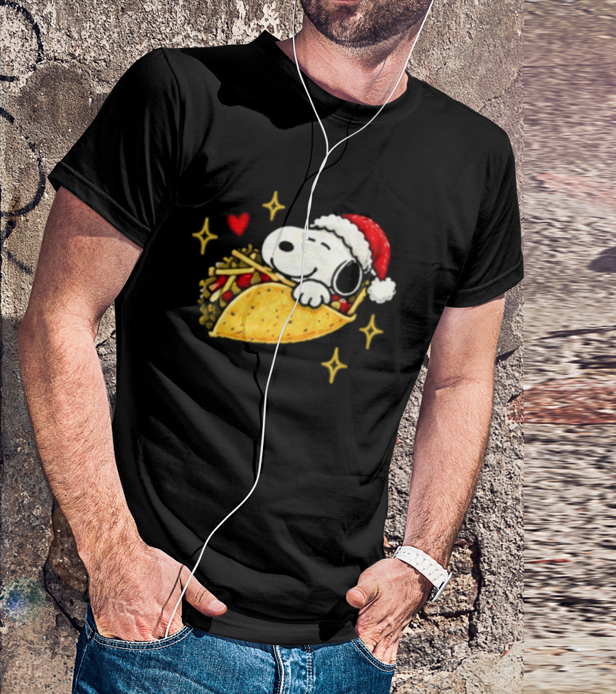Taco Bell Snoopy Christmas Taco Lovers Festive Santa Hat T-Shirt