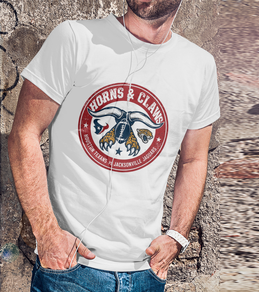 Horns & Claws Houston Texans Vs Jacksonville Jaguars 2026 Red Football T-Shirt