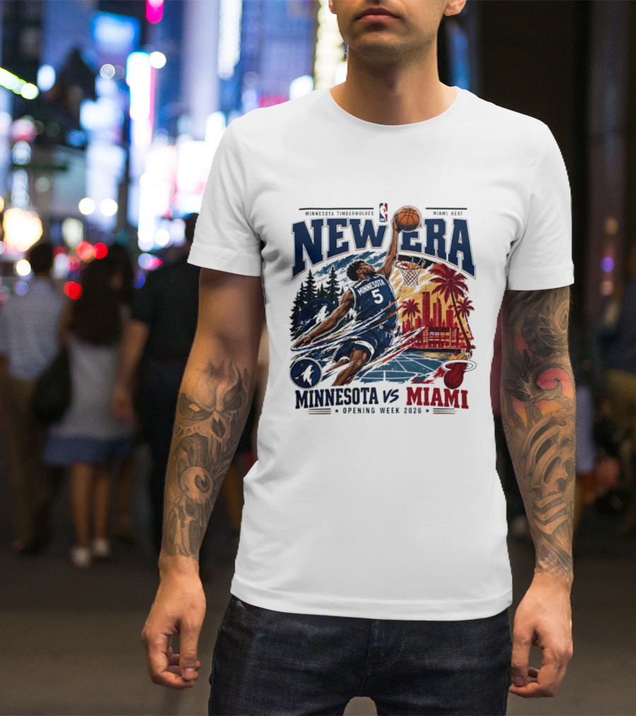Minnesota Timberwolves Vs Miami Heat Anthony Edwards 5 New Era Opening Week 2026 T-Shirt